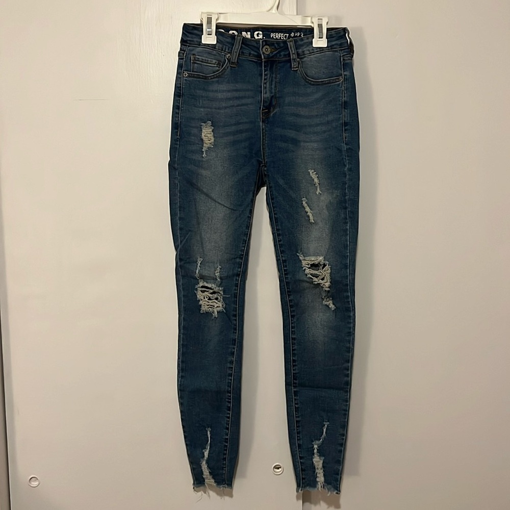 High-Waisted Ripped Jeans